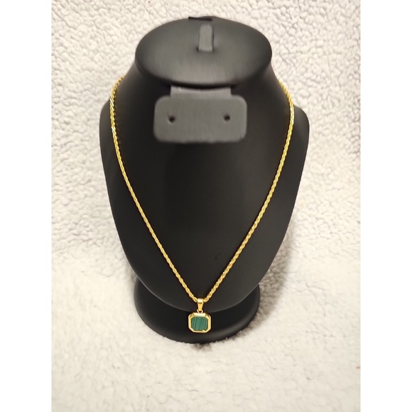 The Unbranded Brand Jewelry - Gold Plated Green Malachite Pendant Necklace with 20 Inch 2mm Gold‎ Rope Chain